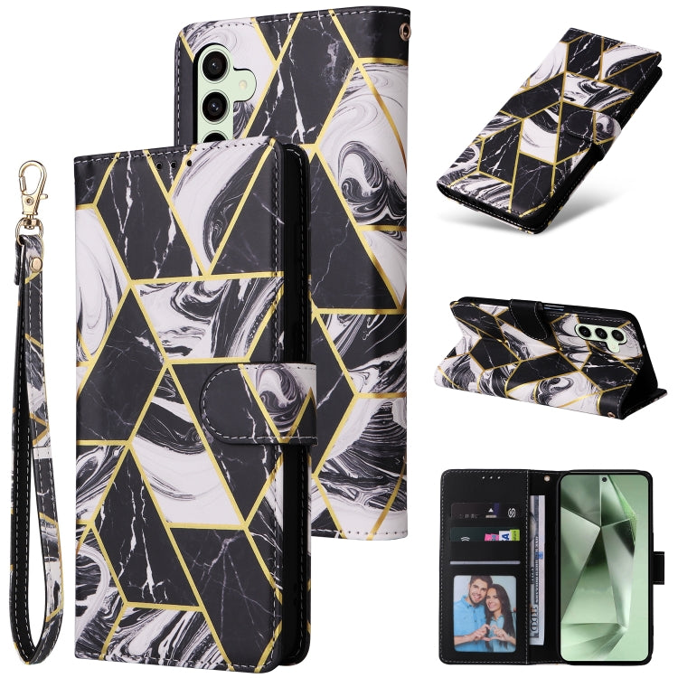 Custodia per telefono in pelle con cuciture effetto marmo bronzato, For Samsung Galaxy S25+ 5G, For Samsung Galaxy S25 Ultra 5G, For Samsung Galaxy S24 FE 5G