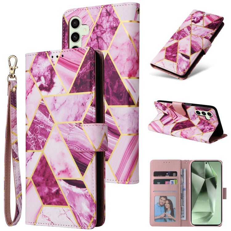 Custodia per telefono in pelle con cuciture effetto marmo bronzato, For Samsung Galaxy S25+ 5G, For Samsung Galaxy S25 Ultra 5G, For Samsung Galaxy S24 FE 5G