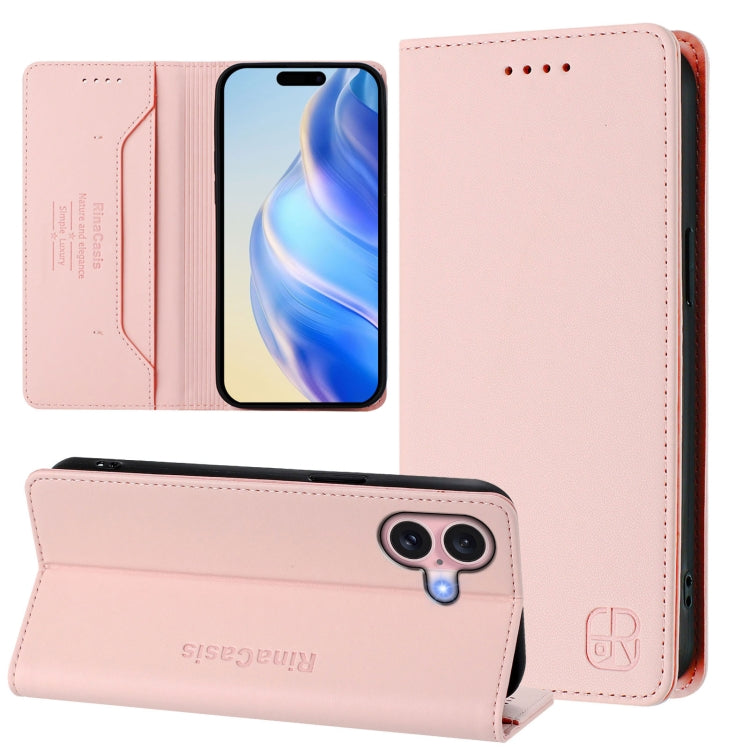 RC01 Custodia per telefono in pelle RFID con ventosa magnetica a doppia piega, For iPhone 16 Pro, For iPhone 16 Plus, For iPhone 16