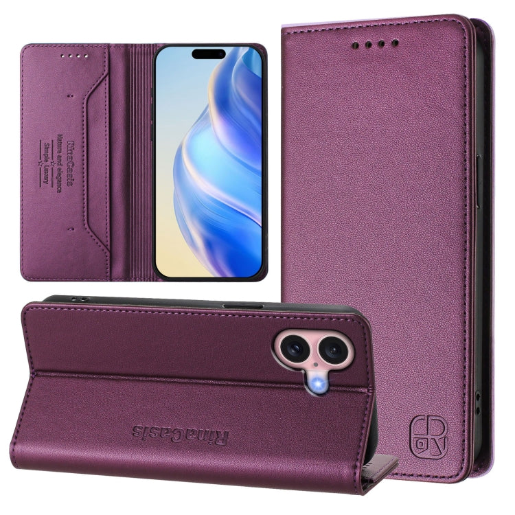 RC01 Custodia per telefono in pelle RFID con ventosa magnetica a doppia piega, For iPhone 16 Pro, For iPhone 16 Plus, For iPhone 16