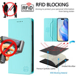 RC01 Custodia per telefono in pelle RFID con ventosa magnetica a doppia piega, For iPhone 17e / 16e, For iPhone 17 Pro Max, For iPhone 17 Pro