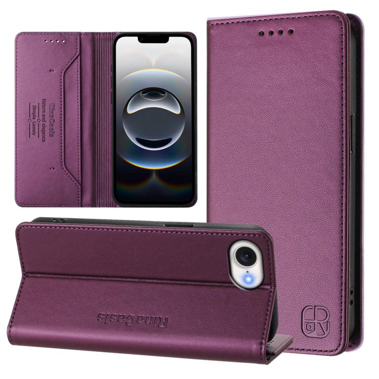 RC01 Custodia per telefono in pelle RFID con ventosa magnetica a doppia piega, For iPhone 17e / 16e, For iPhone 17 Pro Max, For iPhone 17 Pro