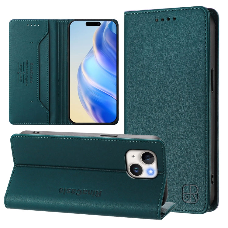 RC01 Custodia per telefono in pelle RFID con ventosa magnetica a doppia piega, For iPhone 15 Pro Max, For iPhone 15 Pro, For iPhone 15 Plus