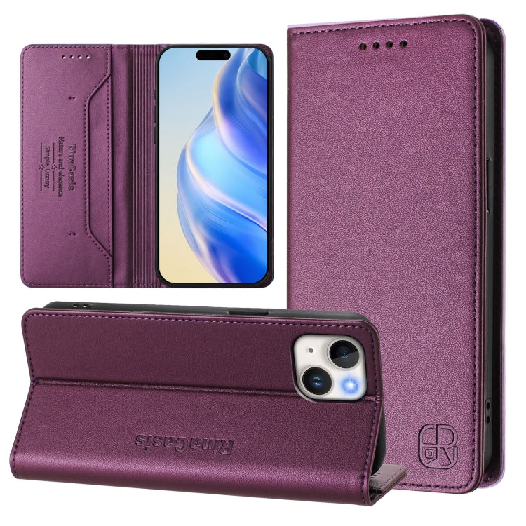 RC01 Custodia per telefono in pelle RFID con ventosa magnetica a doppia piega, For iPhone 15 Pro Max, For iPhone 15 Pro, For iPhone 15 Plus