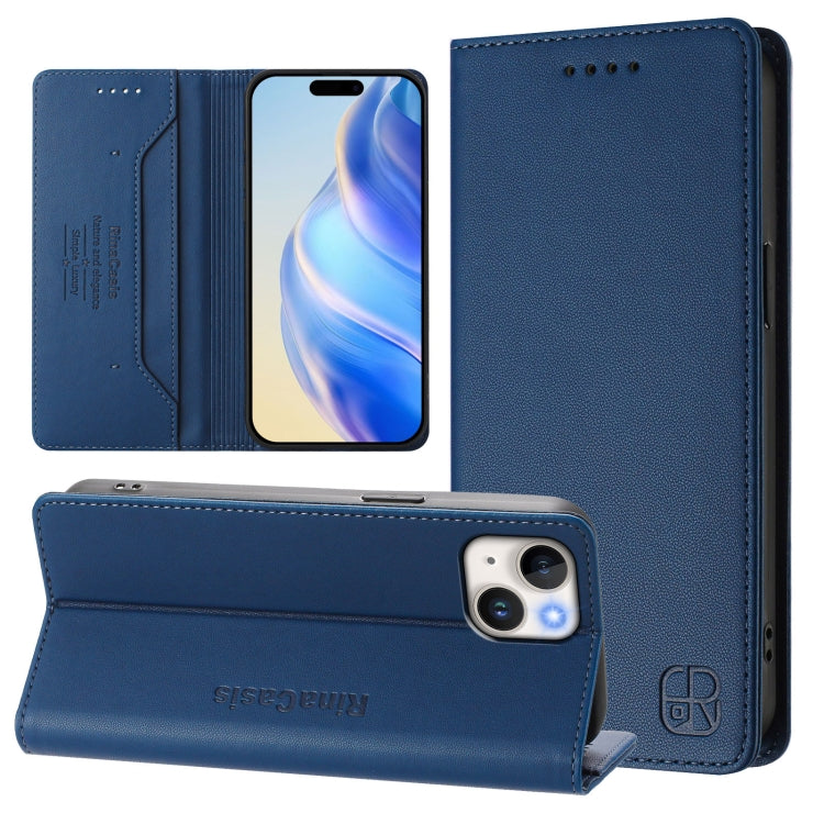 RC01 Custodia per telefono in pelle RFID con ventosa magnetica a doppia piega, For iPhone 15, For iPhone 14 Plus, For iPhone 14 / 13