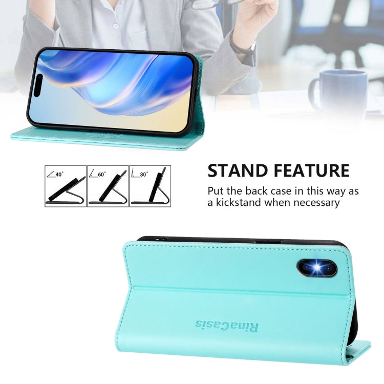 RC01 Custodia per telefono in pelle RFID con ventosa magnetica a doppia piega, For iPhone X / XS, For iPhone XR, For iPhone XS Max