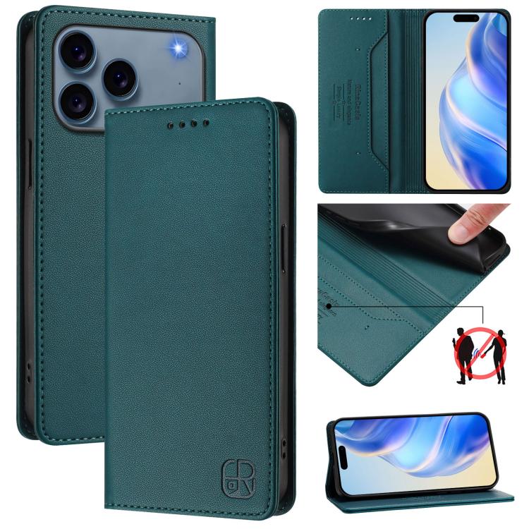 RC01 Custodia per telefono in pelle RFID con ventosa magnetica a doppia piega, For iPhone 17e / 16e, For iPhone 17 Pro Max, For iPhone 17 Pro