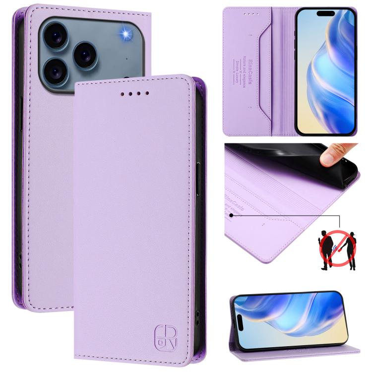 RC01 Custodia per telefono in pelle RFID con ventosa magnetica a doppia piega, For iPhone 17e / 16e, For iPhone 17 Pro Max, For iPhone 17 Pro