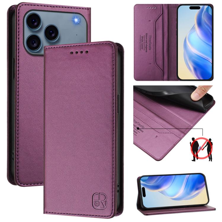RC01 Custodia per telefono in pelle RFID con ventosa magnetica a doppia piega, For iPhone 17e / 16e, For iPhone 17 Pro Max, For iPhone 17 Pro
