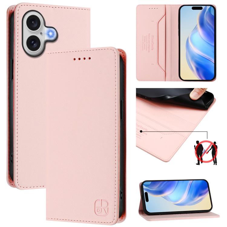 RC01 Custodia per telefono in pelle RFID con ventosa magnetica a doppia piega, For iPhone 17, For iPhone Air, For iPhone 16 Pro Max