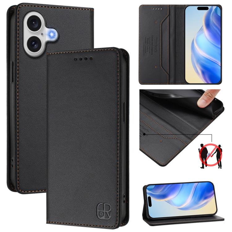 RC01 Custodia per telefono in pelle RFID con ventosa magnetica a doppia piega, For iPhone 17, For iPhone Air, For iPhone 16 Pro Max