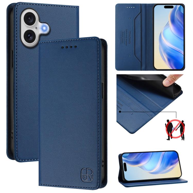 RC01 Custodia per telefono in pelle RFID con ventosa magnetica a doppia piega, For iPhone 17, For iPhone Air, For iPhone 16 Pro Max