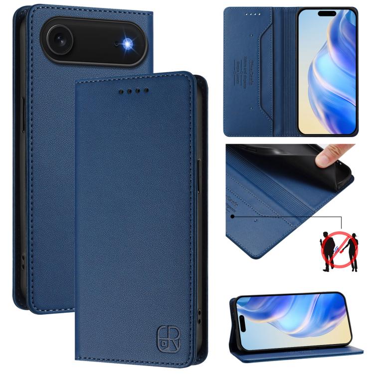 RC01 Custodia per telefono in pelle RFID con ventosa magnetica a doppia piega, For iPhone 17, For iPhone Air, For iPhone 16 Pro Max