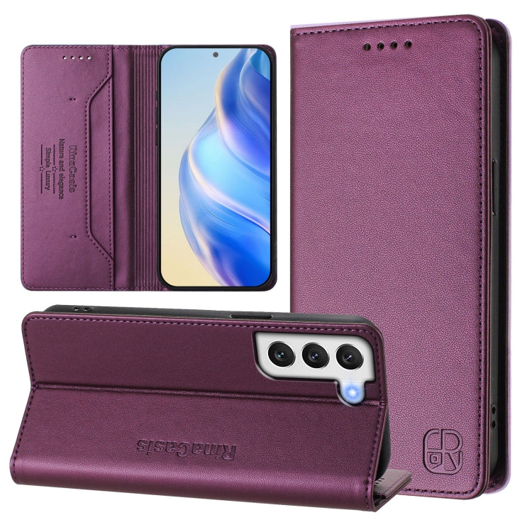 RC01 Custodia per telefono in pelle RFID con ventosa magnetica a doppia piega, For Galaxy S22 5G, For Galaxy S21 FE 5G, For Galaxy S21 5G