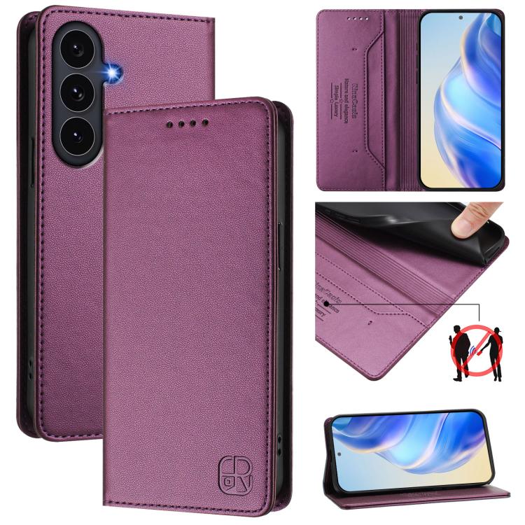 RC01 Custodia per telefono in pelle RFID con ventosa magnetica a doppia piega, For Galaxy S26 FE 5G, For Galaxy S26+ 5G, For Galaxy S26 Edge 5G