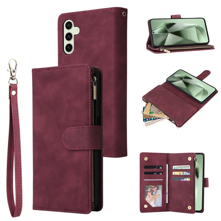 Portafoglio multifunzionale con cerniera smerigliata in pelle per telefono, For Galaxy S25 Ultra 5G, For Galaxy S24 FE 5G, For Galaxy S23 FE 5G, For Galaxy S22+ 5G