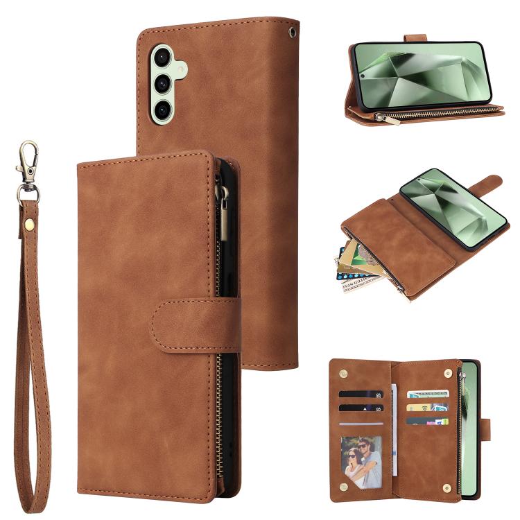 Portafoglio multifunzionale con cerniera smerigliata in pelle per telefono, For Galaxy S25 Ultra 5G, For Galaxy S24 FE 5G, For Galaxy S23 FE 5G, For Galaxy S22+ 5G