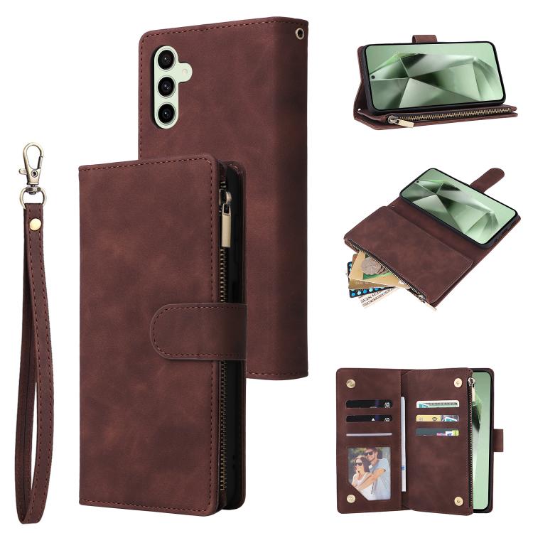 Portafoglio multifunzionale con cerniera smerigliata in pelle per telefono, For Galaxy S25 Ultra 5G, For Galaxy S24 FE 5G, For Galaxy S23 FE 5G, For Galaxy S22+ 5G