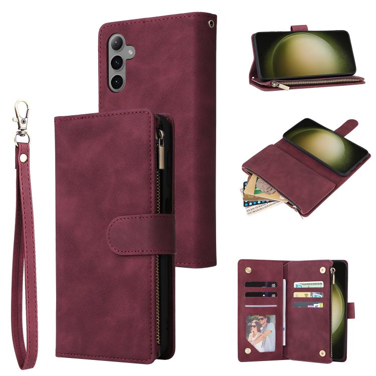 Portafoglio multifunzionale con cerniera smerigliata in pelle per telefono, For Galaxy S25 Ultra 5G, For Galaxy S24 FE 5G, For Galaxy S23 FE 5G, For Galaxy S22+ 5G