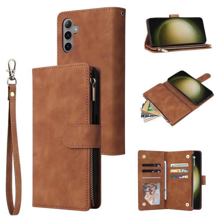 Portafoglio multifunzionale con cerniera smerigliata in pelle per telefono, For Galaxy S25 Ultra 5G, For Galaxy S24 FE 5G, For Galaxy S23 FE 5G, For Galaxy S22+ 5G