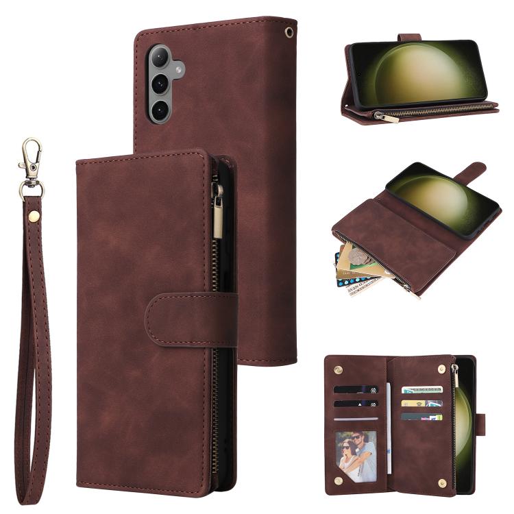 Portafoglio multifunzionale con cerniera smerigliata in pelle per telefono, For Galaxy S25 Ultra 5G, For Galaxy S24 FE 5G, For Galaxy S23 FE 5G, For Galaxy S22+ 5G
