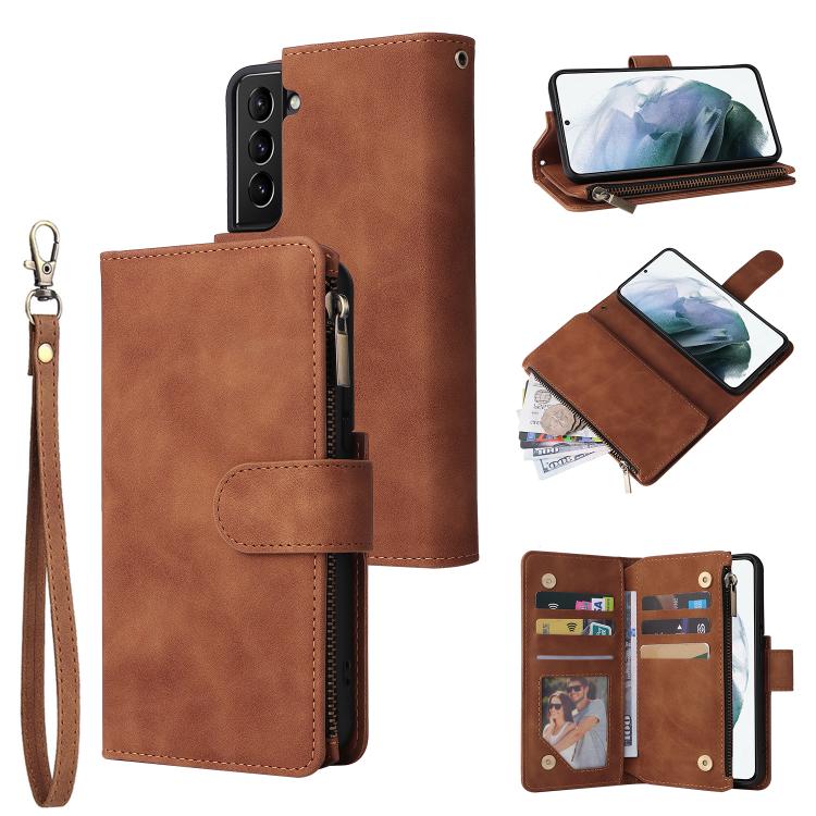 Portafoglio multifunzionale con cerniera smerigliata in pelle per telefono, For Galaxy S25 Ultra 5G, For Galaxy S24 FE 5G, For Galaxy S23 FE 5G, For Galaxy S22+ 5G