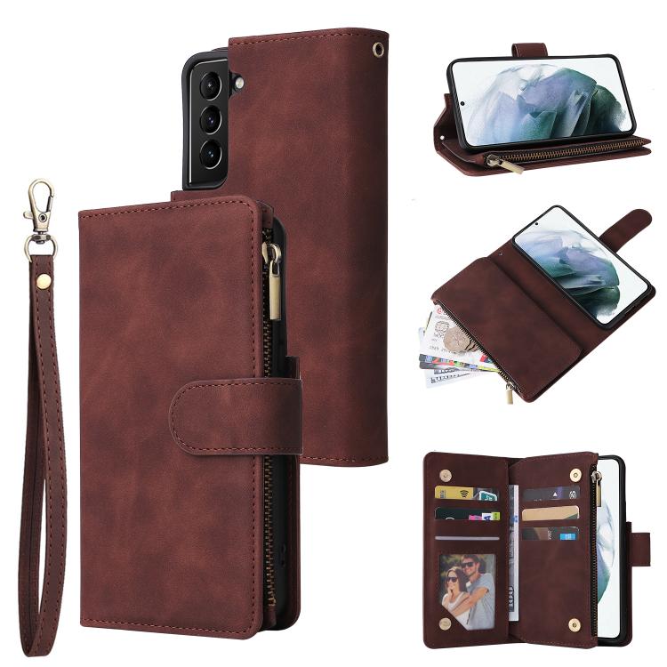 Portafoglio multifunzionale con cerniera smerigliata in pelle per telefono, For Galaxy S25 Ultra 5G, For Galaxy S24 FE 5G, For Galaxy S23 FE 5G, For Galaxy S22+ 5G