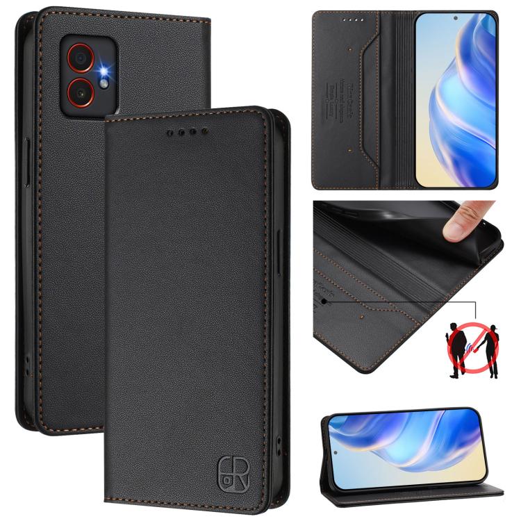 RC01 Custodia per telefono in pelle RFID con ventosa magnetica a doppia piega, For Samsung Galaxy XCover7 Pro, For Samsung Galaxy XCover7 5G Global, For Samsung Galaxy XCover 6 Pro
