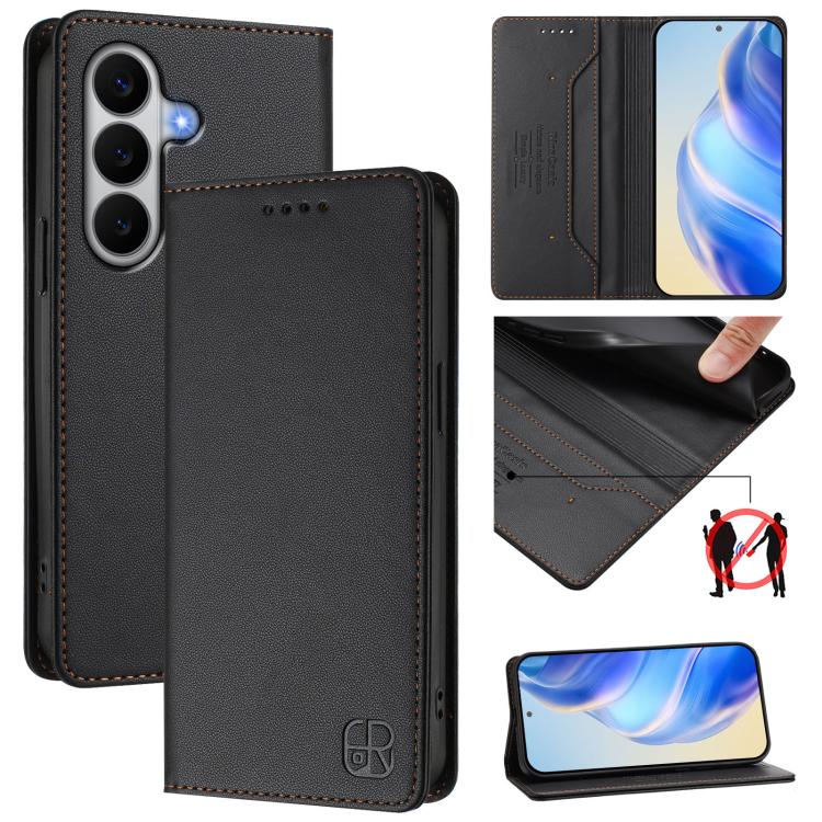 RC01 Custodia per telefono in pelle RFID con ventosa magnetica a doppia piega, For Galaxy A27 5G, For Samsung Galaxy A06 4G / 5G, For Samsung Galaxy A56 5G