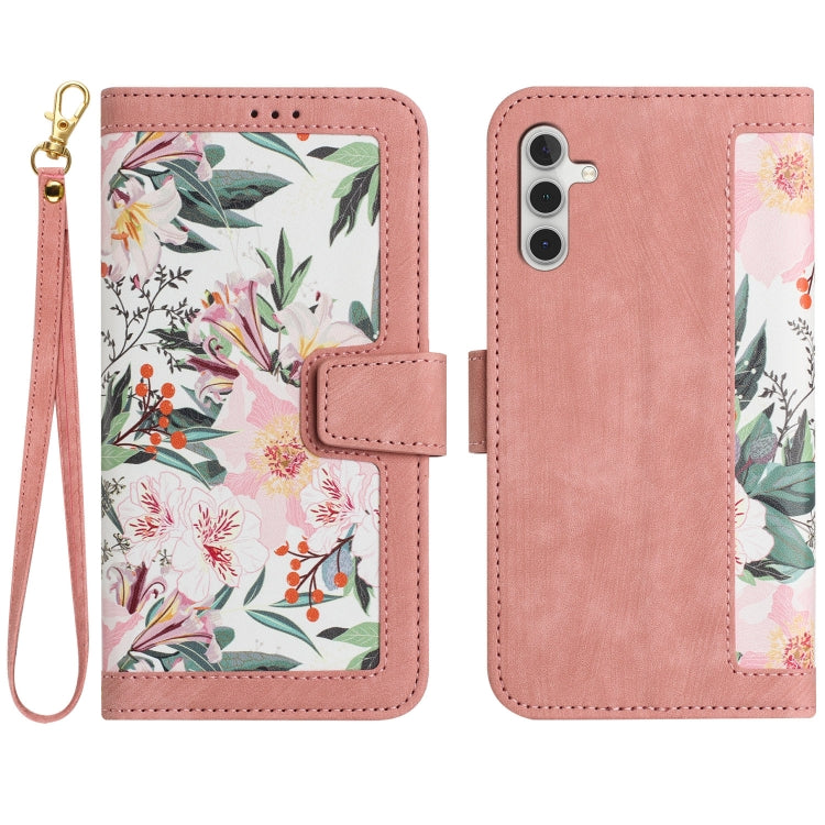 Custodia per telefono in pelle con motivo floreale e cordino, For Samsung Galaxy A15 5G / 4G, For Samsung Galaxy A55, For Samsung Galaxy A35 5G, For Samsung Galaxy A05