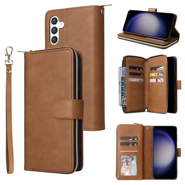 Portafoglio con cerniera e 9 scomparti per carte, custodia in pelle per telefono, For Galaxy S25 FE 5G, For Galaxy S25 Edge 5G, For Galaxy S25 5G, For Galaxy S25+ 5G