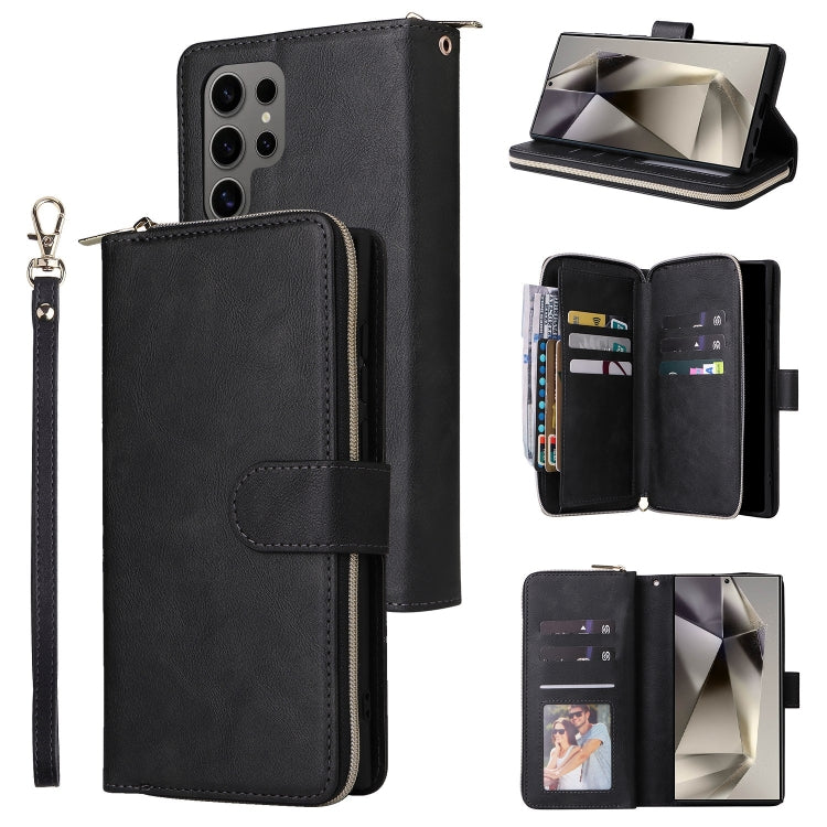 Portafoglio con cerniera e 9 scomparti per carte, custodia in pelle per telefono, For Galaxy S25 Ultra 5G