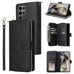 Portafoglio con cerniera e 9 scomparti per carte, custodia in pelle per telefono, For Galaxy S25 Ultra 5G