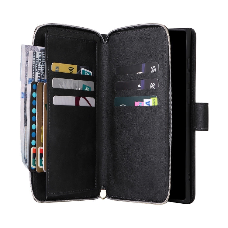 Portafoglio con cerniera e 9 scomparti per carte, custodia in pelle per telefono, For Galaxy S25 Ultra 5G