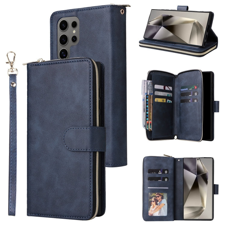 Portafoglio con cerniera e 9 scomparti per carte, custodia in pelle per telefono, For Galaxy S25 Ultra 5G