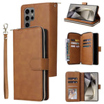Portafoglio con cerniera e 9 scomparti per carte, custodia in pelle per telefono, For Galaxy S25 Ultra 5G