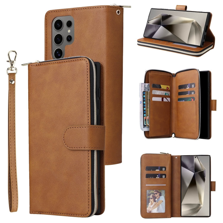 Portafoglio con cerniera e 9 scomparti per carte, custodia in pelle per telefono, For Galaxy S25 Ultra 5G