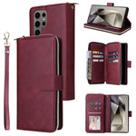 Portafoglio con cerniera e 9 scomparti per carte, custodia in pelle per telefono, For Galaxy S25 Ultra 5G