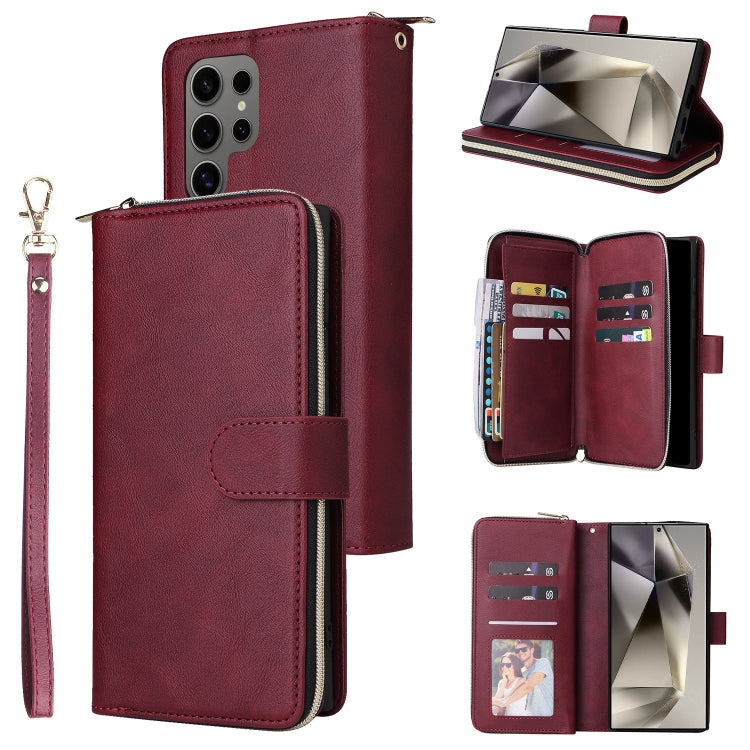 Portafoglio con cerniera e 9 scomparti per carte, custodia in pelle per telefono, For Galaxy S25 Ultra 5G
