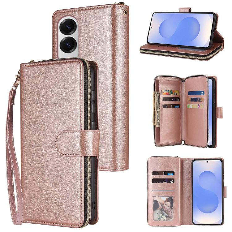 Portafoglio con cerniera e 9 scomparti per carte, custodia in pelle per telefono, For Galaxy S25 FE 5G, For Galaxy S25 Edge 5G, For Galaxy S25 5G, For Galaxy S25+ 5G