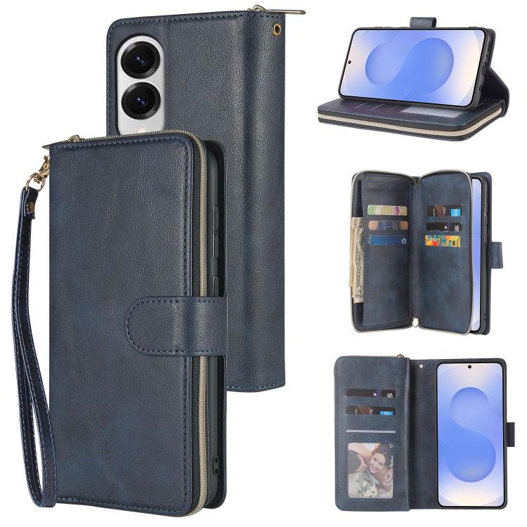 Portafoglio con cerniera e 9 scomparti per carte, custodia in pelle per telefono, For Galaxy S25 FE 5G, For Galaxy S25 Edge 5G, For Galaxy S25 5G, For Galaxy S25+ 5G