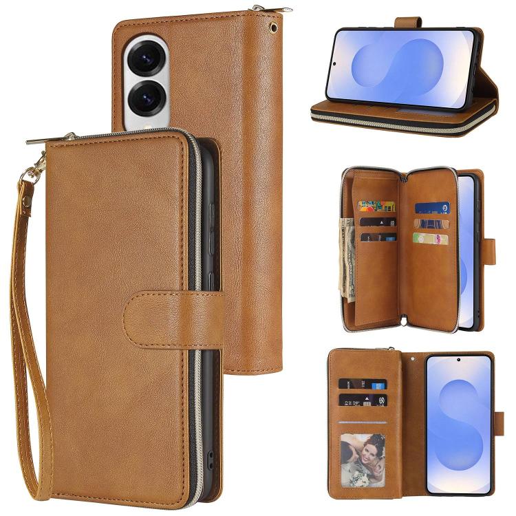 Portafoglio con cerniera e 9 scomparti per carte, custodia in pelle per telefono, For Galaxy S25 FE 5G, For Galaxy S25 Edge 5G, For Galaxy S25 5G, For Galaxy S25+ 5G