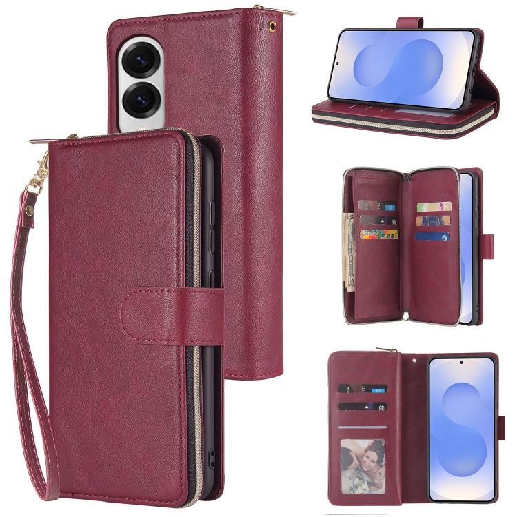 Portafoglio con cerniera e 9 scomparti per carte, custodia in pelle per telefono, For Galaxy S25 FE 5G, For Galaxy S25 Edge 5G, For Galaxy S25 5G, For Galaxy S25+ 5G
