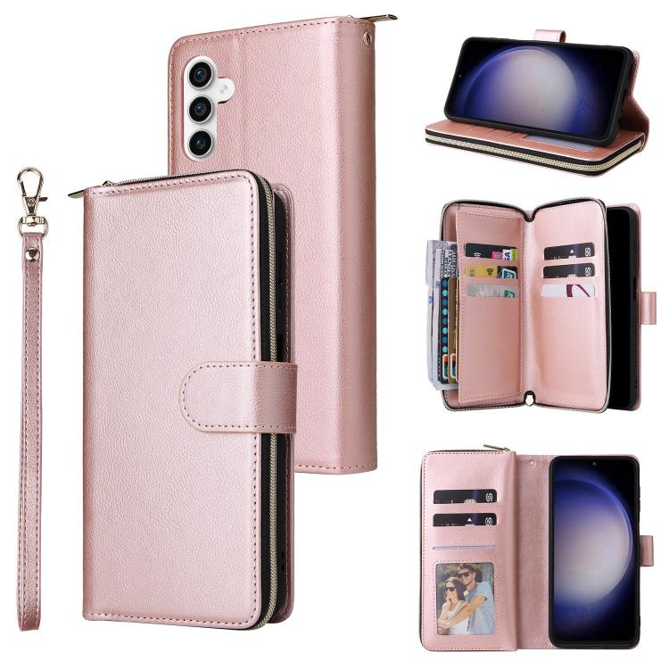 Portafoglio con cerniera e 9 scomparti per carte, custodia in pelle per telefono, For Galaxy S25 FE 5G, For Galaxy S25 Edge 5G, For Galaxy S25 5G, For Galaxy S25+ 5G