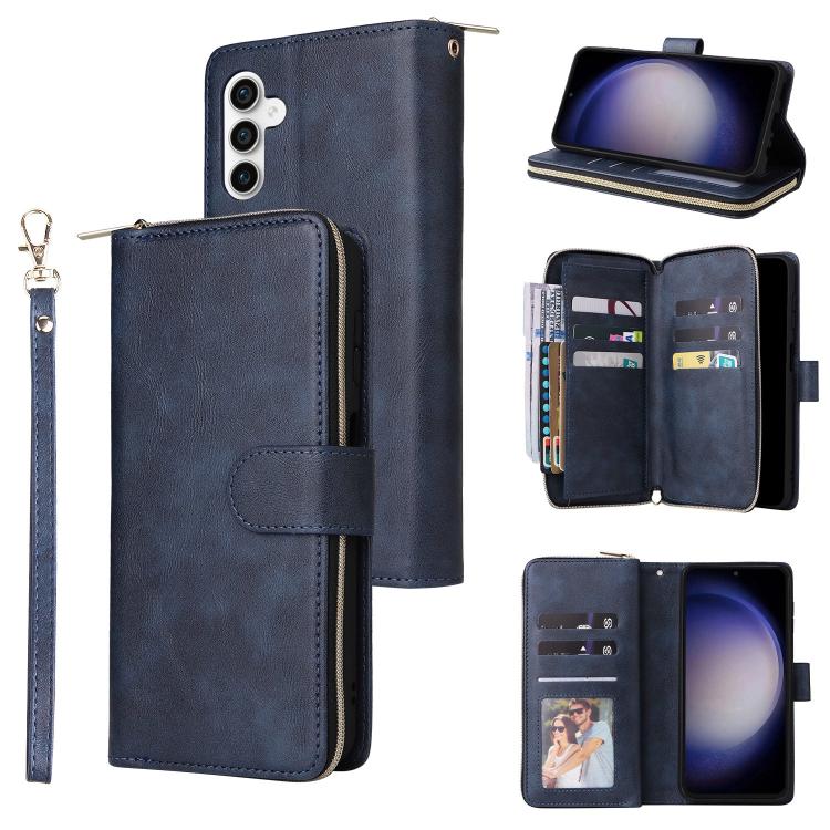 Portafoglio con cerniera e 9 scomparti per carte, custodia in pelle per telefono, For Galaxy S25 FE 5G, For Galaxy S25 Edge 5G, For Galaxy S25 5G, For Galaxy S25+ 5G