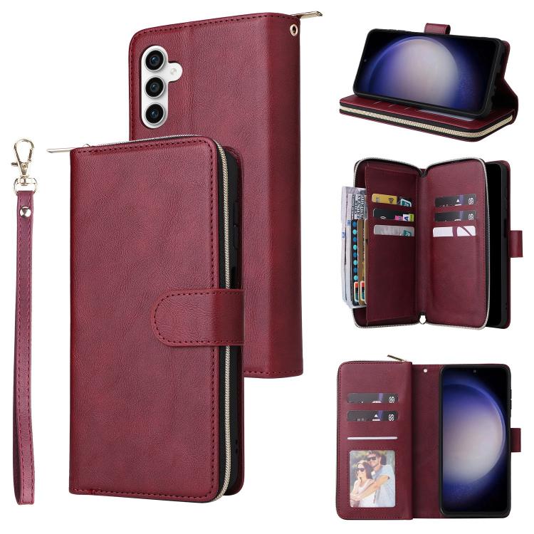 Portafoglio con cerniera e 9 scomparti per carte, custodia in pelle per telefono, For Galaxy S25 FE 5G, For Galaxy S25 Edge 5G, For Galaxy S25 5G, For Galaxy S25+ 5G