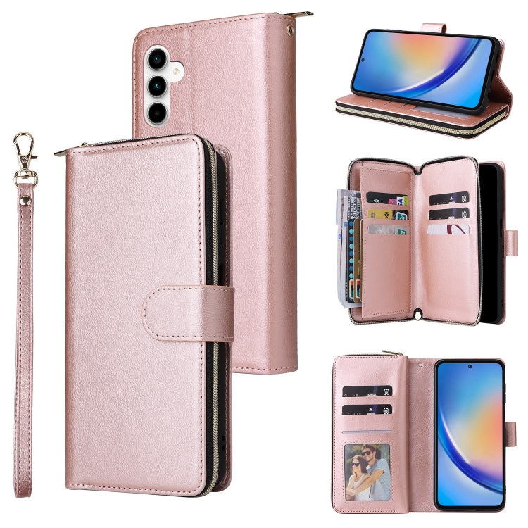 Portafoglio con cerniera e 9 scomparti per carte, custodia in pelle per telefono, For Galaxy A35 5G
