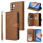 Portafoglio con cerniera e 9 scomparti per carte, custodia in pelle per telefono, For Galaxy A35 5G