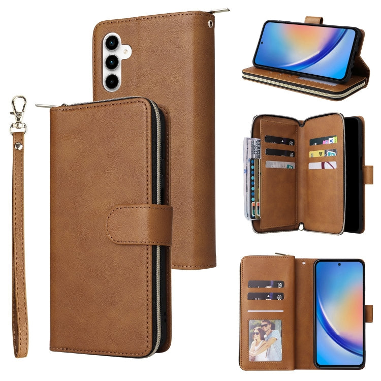 Portafoglio con cerniera e 9 scomparti per carte, custodia in pelle per telefono, For Galaxy A35 5G