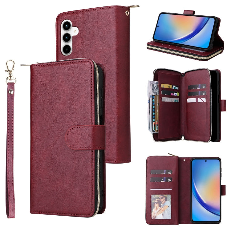 Portafoglio con cerniera e 9 scomparti per carte, custodia in pelle per telefono, For Galaxy A35 5G